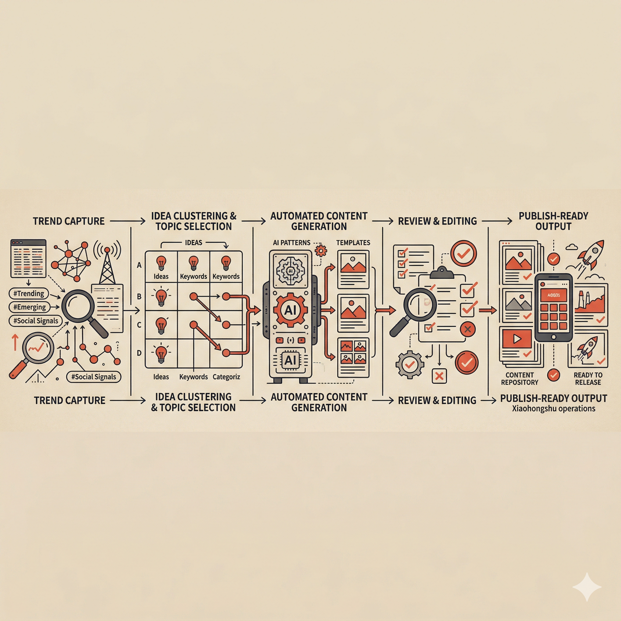 XHS Factory content workflow illustration